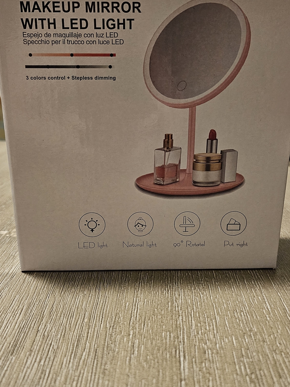 LED Makeup Mirror with Stand - Pink